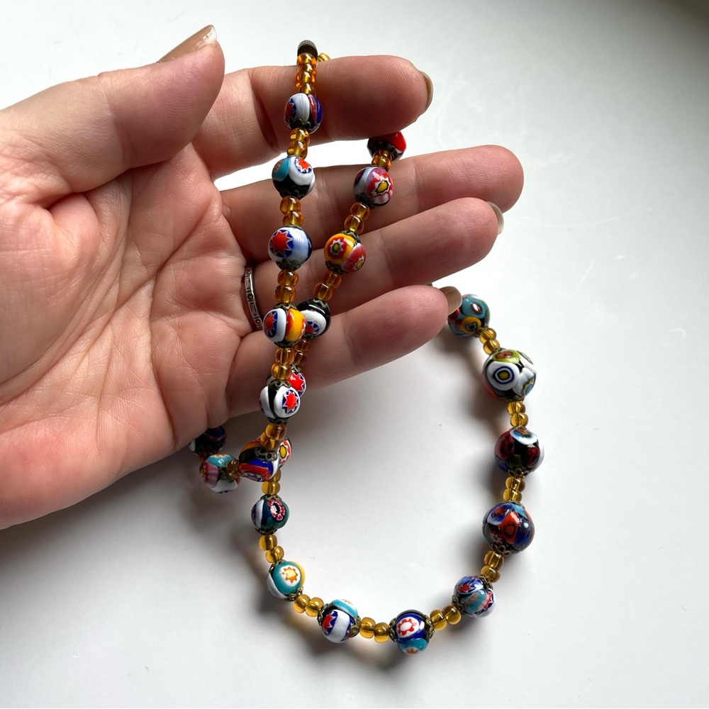 Gorgeous vintage Murano/Venetian style art glass millefiori necklace barrel clas - Picture 7 of 12